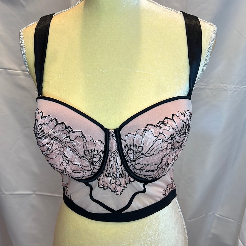 NWT Auden Bustier Pink Black Lace Mesh Size L Target